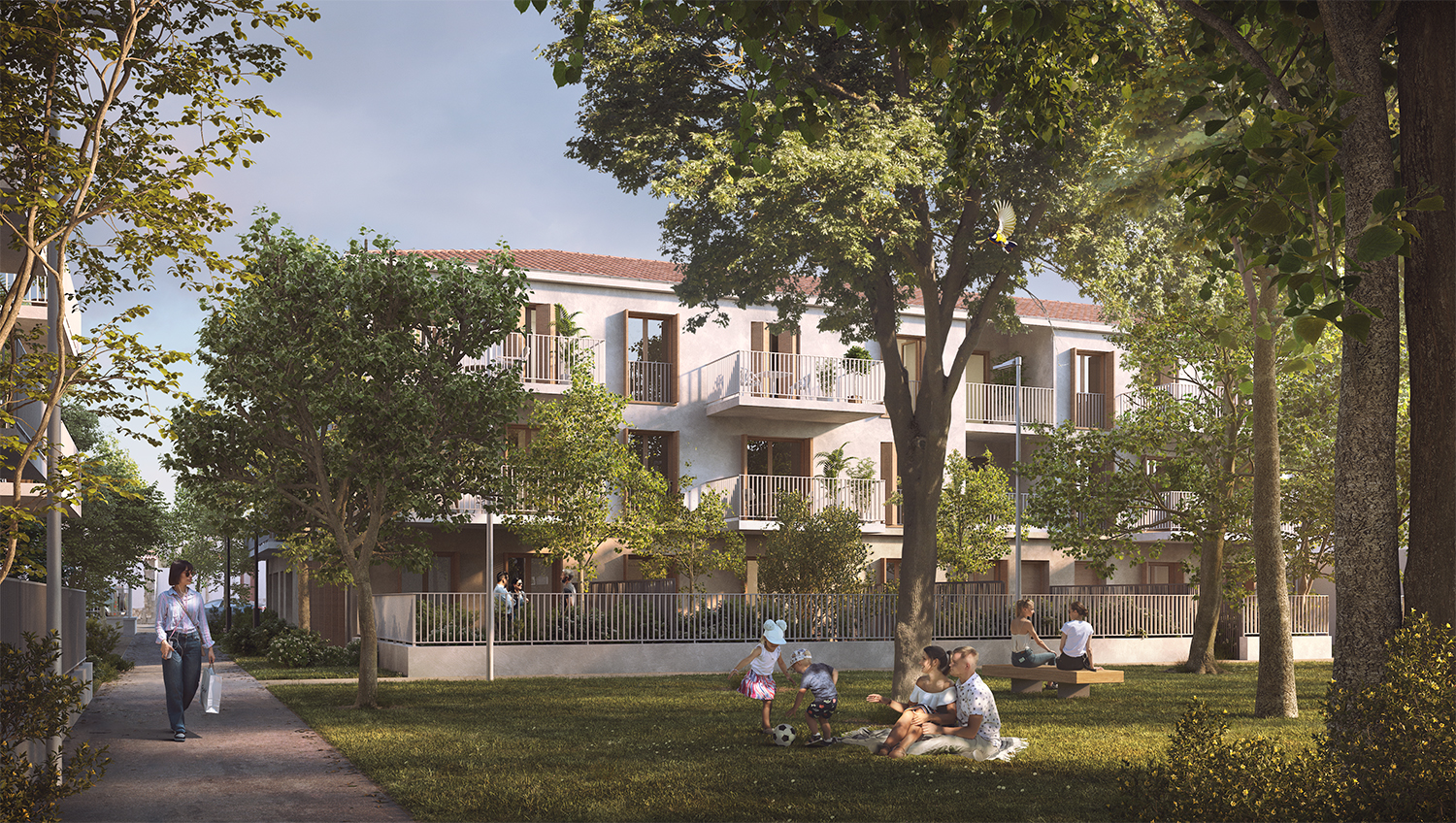 Perspective du programme immobilier neuf Le Parc de l'Envolée à La Rochelle, quartier Notre-Dame