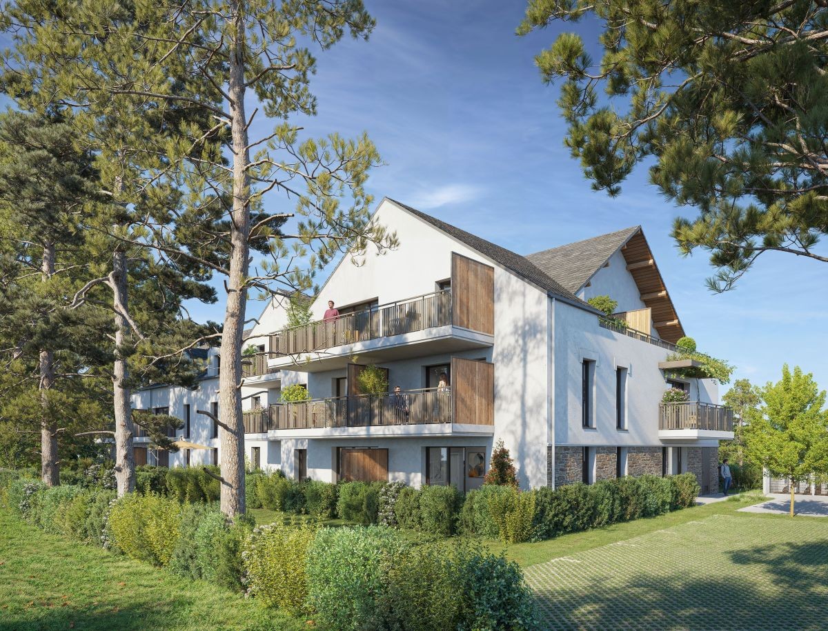 Perspective du programme immobilier neuf Any Vardô à La Baule-Escoublac : résidence claire entourée d'arbres