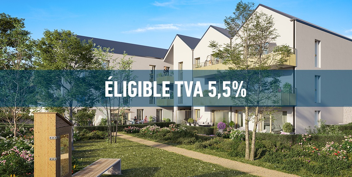 Perspective du programme immobilier neuf Serenity à Saint-Nazaire : résidence claire et jardin partagé arboré