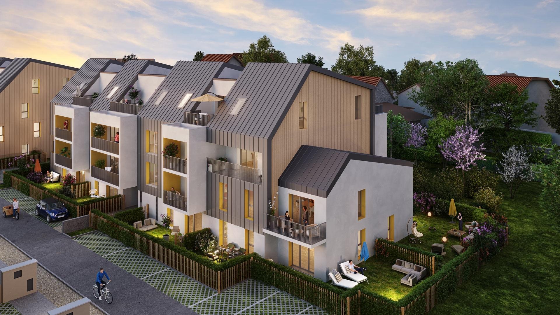 Perspective du programme immobilier neuf Écrin Littoral à Granville : résidence contemporaine claire aux volumes ouverts sur le littoral