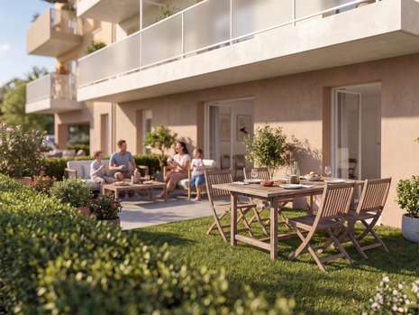Jardin privatif et terrasse d'un appartement de la résidence KERIA à Lannion