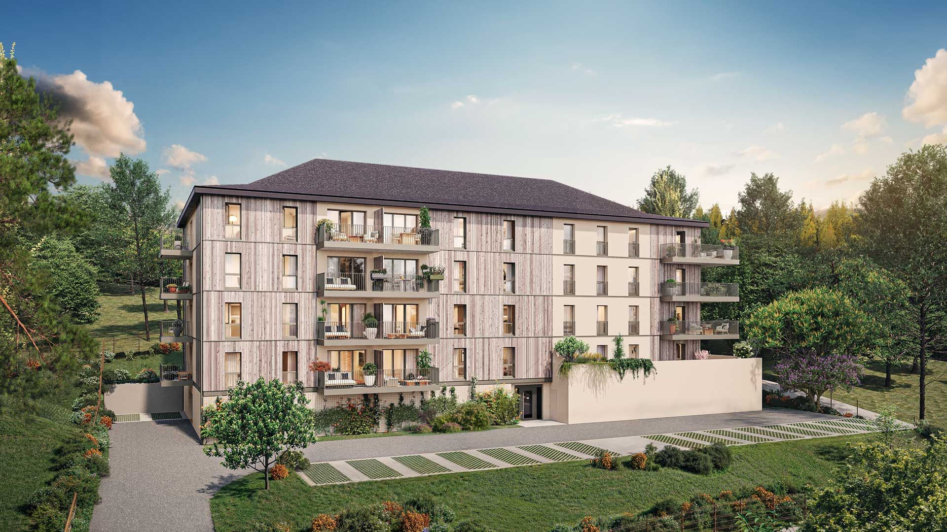 Perspective extérieure du programme immobilier neuf Les Hauts de la Basilique à Lisieux