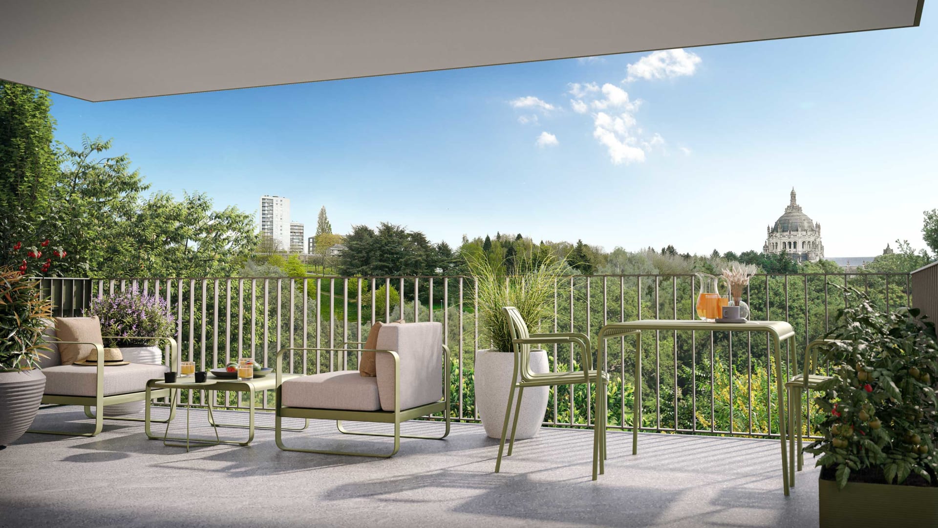 Vue d'un espace extérieur du programme immobilier neuf Les Hauts de la Basilique à Lisieux