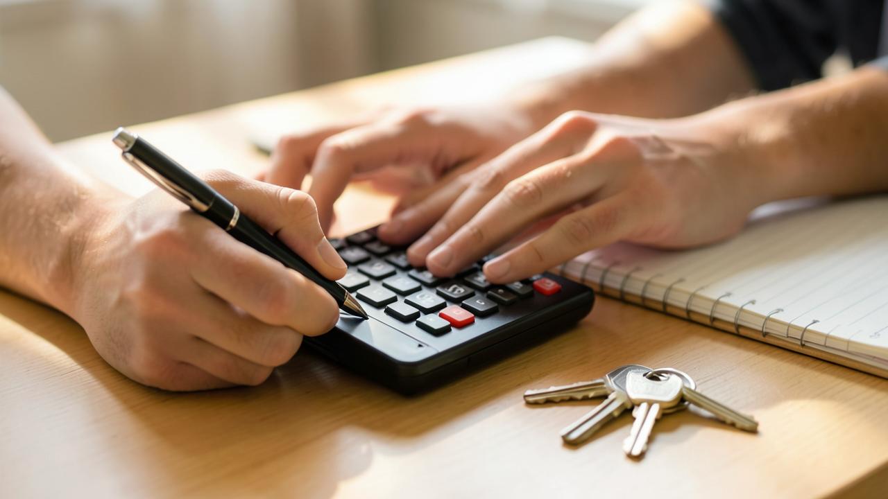 Calcul du budget d'un achat immobilier neuf à côté d'un jeu de clés
