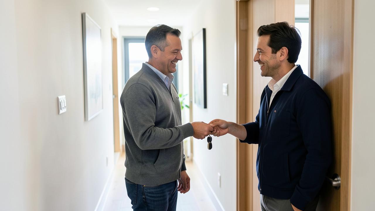 Remise des clés d'un appartement neuf à un locataire