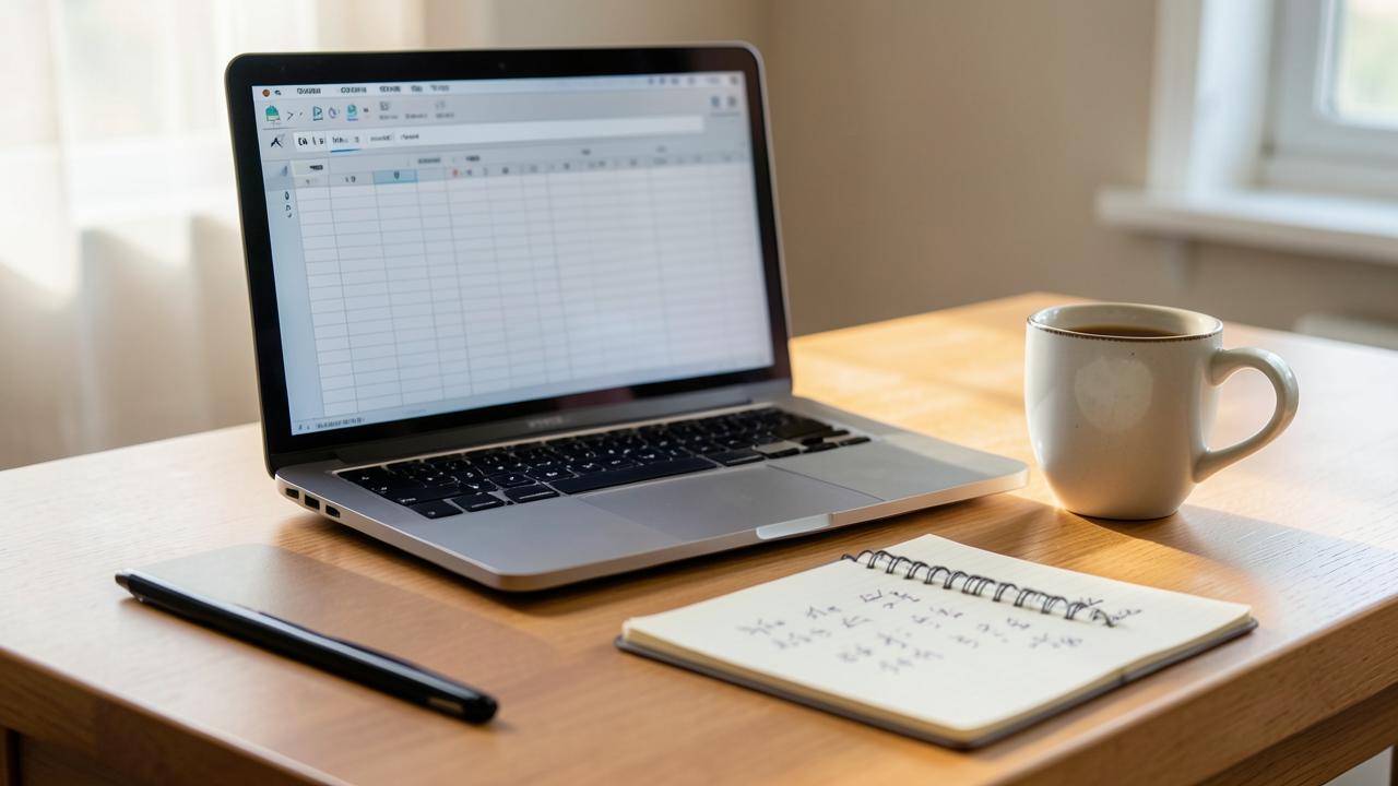 Bureau avec ordinateur et carnet de calculs de rendement locatif