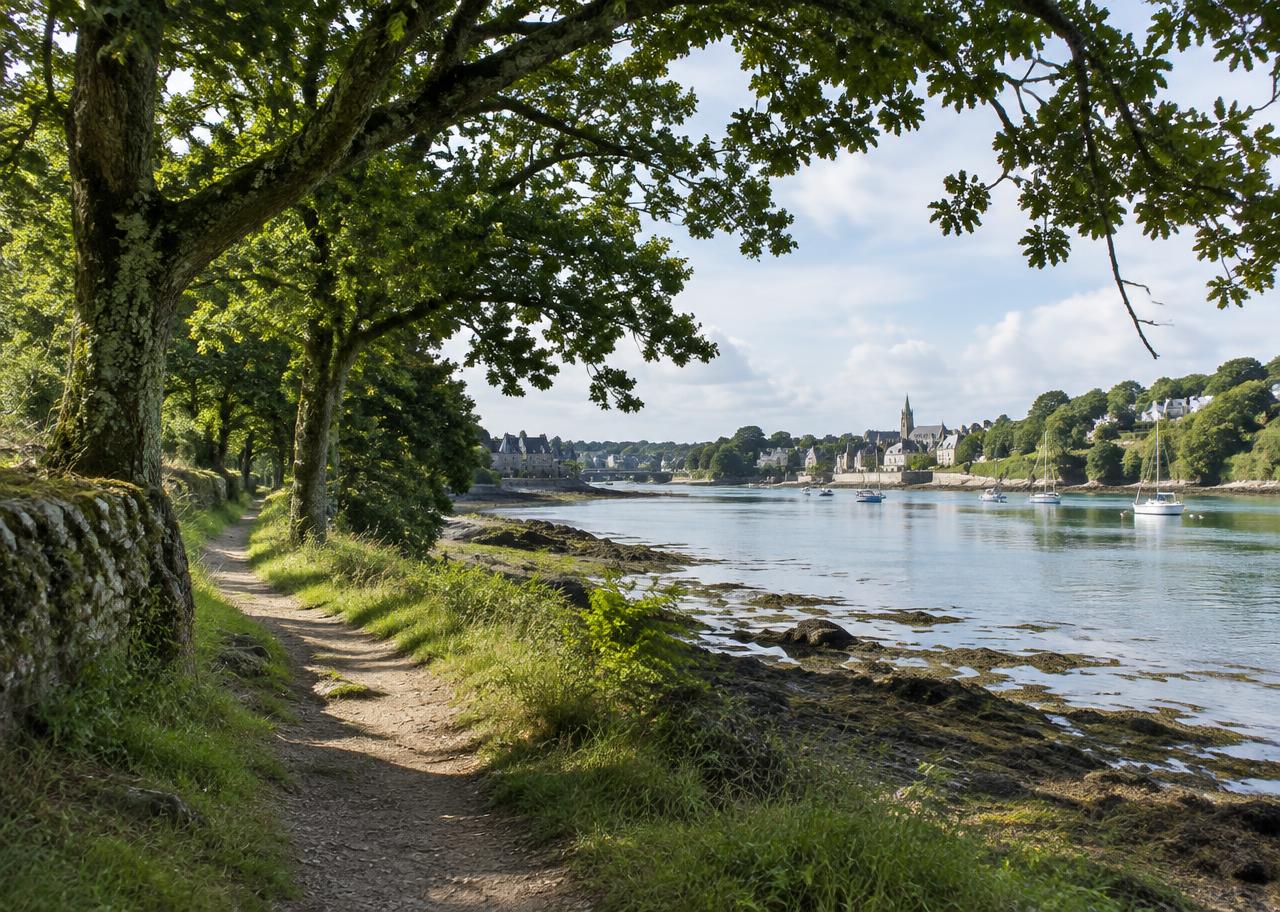 Chemins vers le Golfe du Morbihan depuis Auray : arbres, rivière et lumière maritime