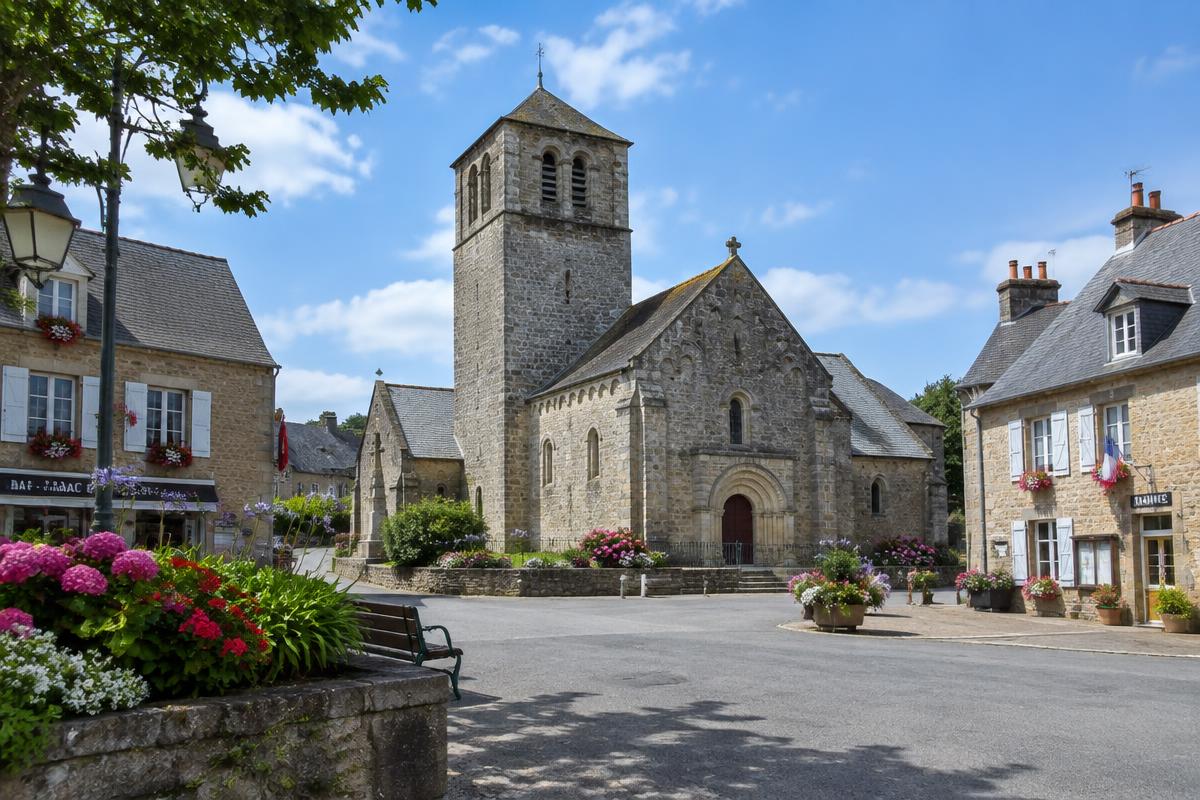 Église romane et place de Barneville-bourg