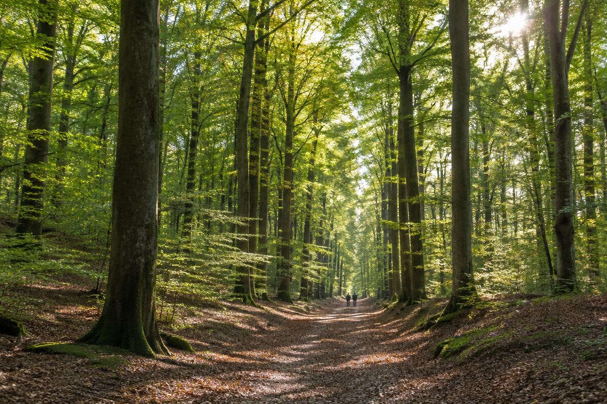 Allée forestière ensoleillée près de Bois-Guillaume