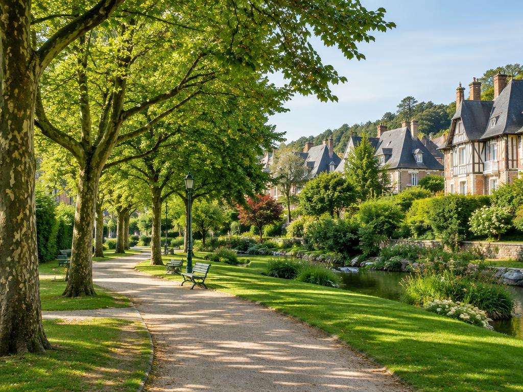 Allée arborée et jardins du parc Andersen à Bois-Guillaume