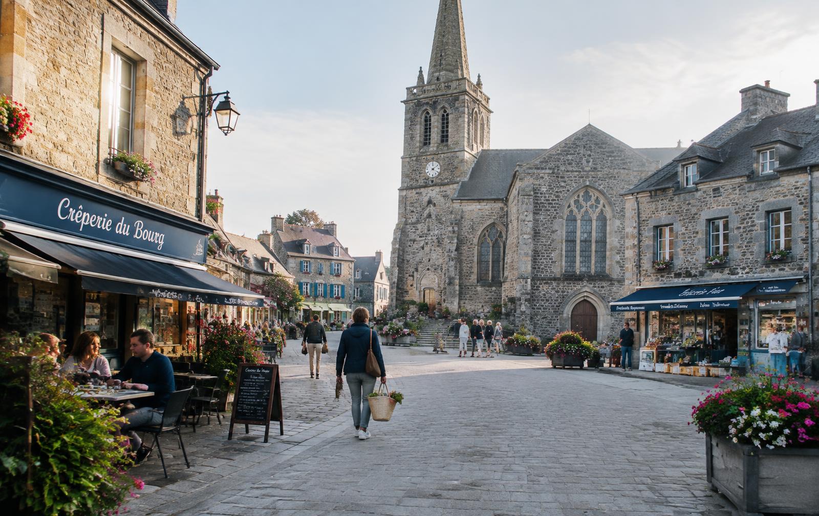 Bourg de Cancale : église, commerces et rues animées en hauteur