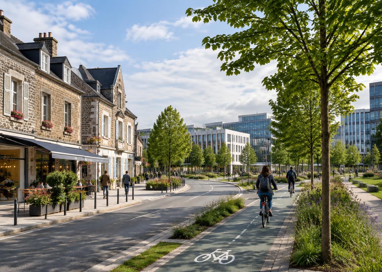 Bourg et campus de Cesson-Sévigné : commerces, équipements et espaces verts