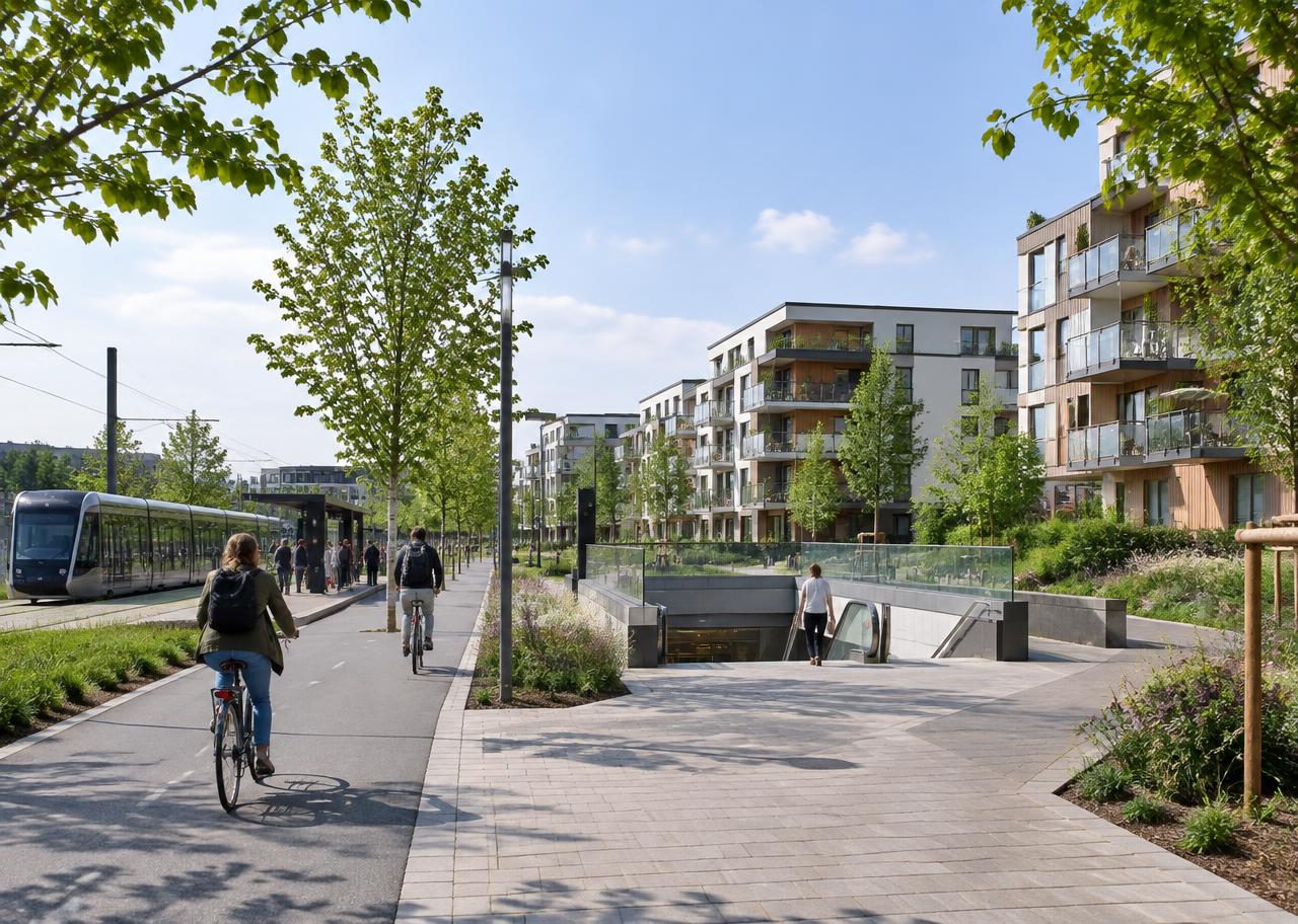 Quartier ViaSilva à Cesson-Sévigné avec métro, logements récents et plantations