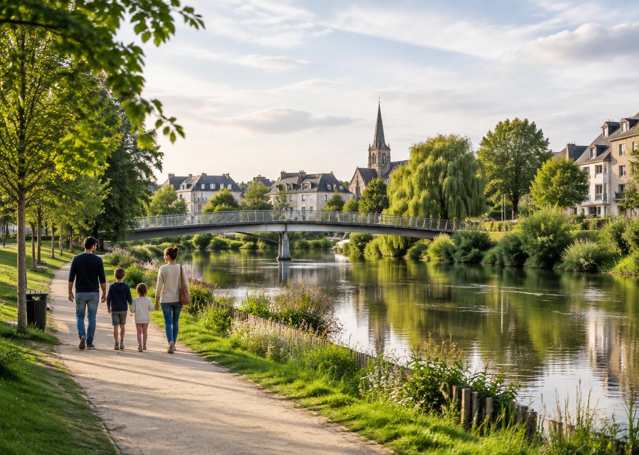 Rives de Vilaine à Cesson-Sévigné : chemin, arbres et parc urbain