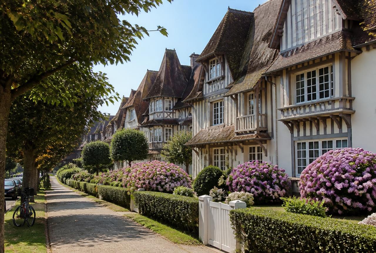 Villas de Deauville : architecture normande à pans de bois et jardins soignés