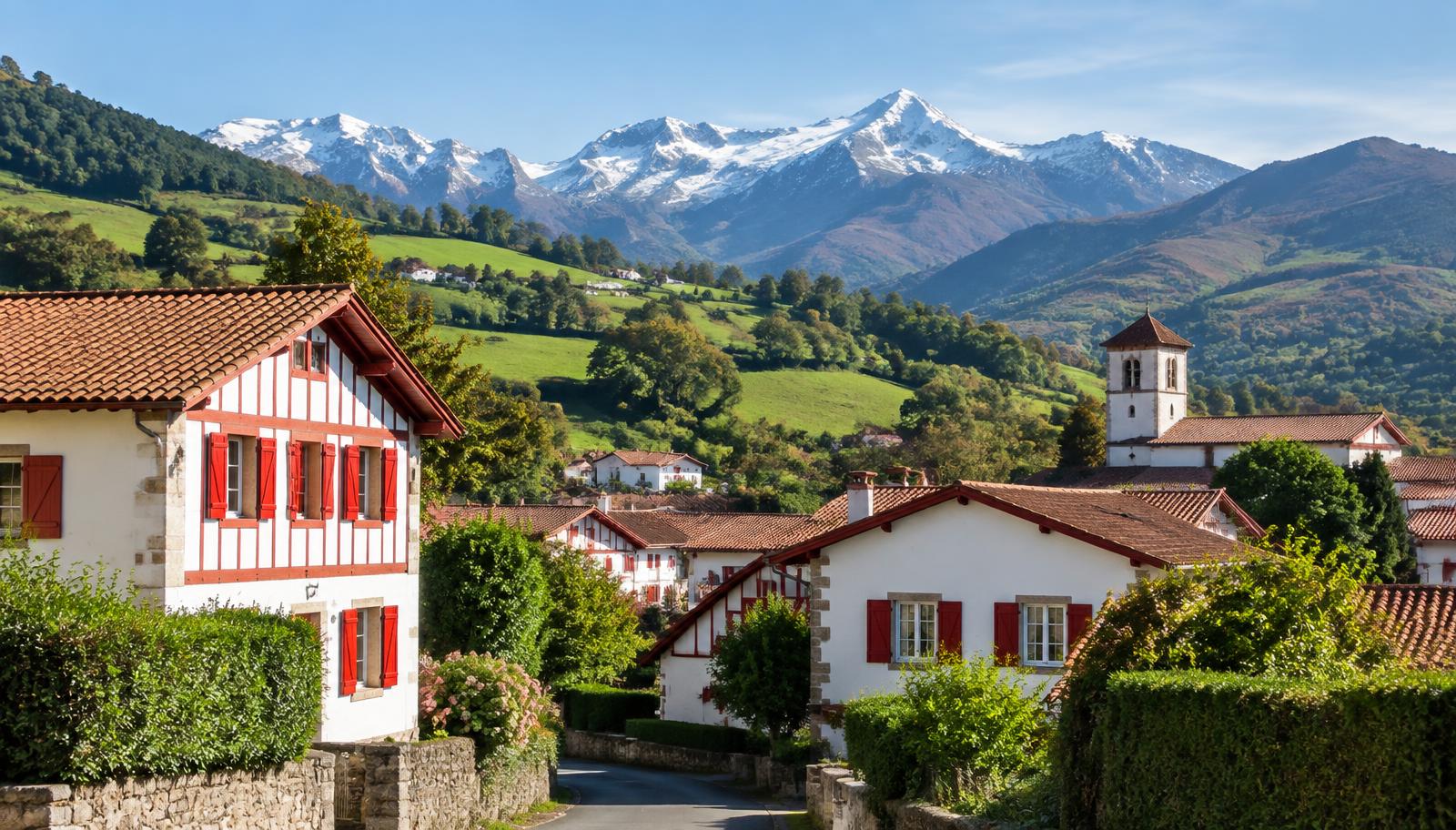 Illustration des paysages urbains et ruraux du département Pyrénées-Atlantiques