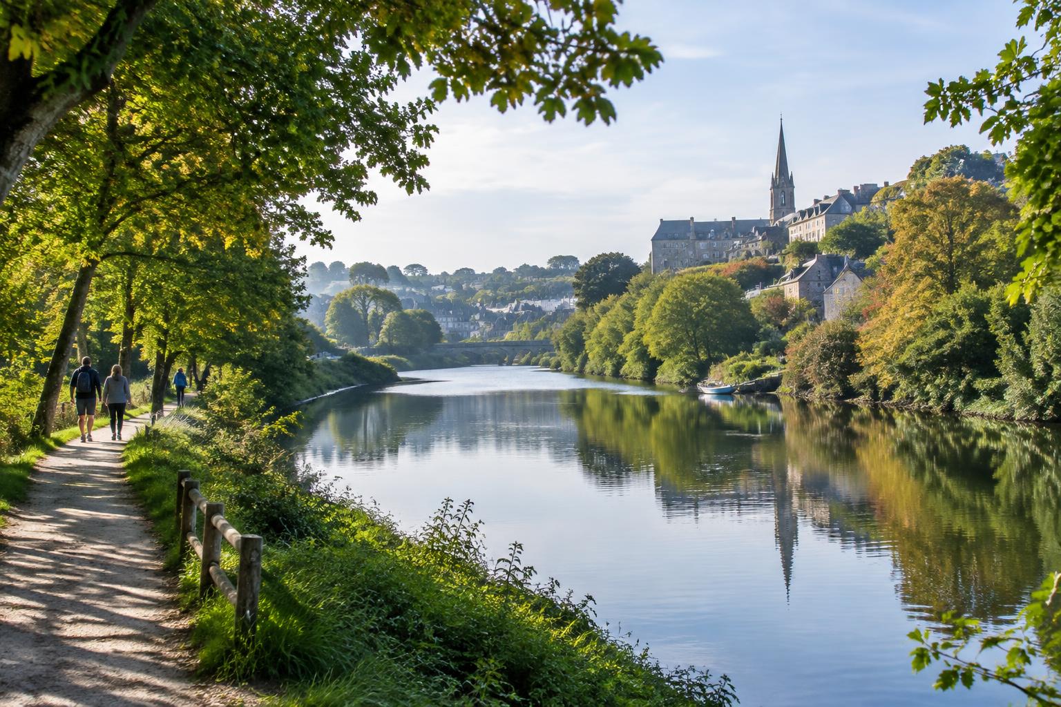 Vallée verdoyante du Léguer à Lannion avec promenade au bord de l'eau
