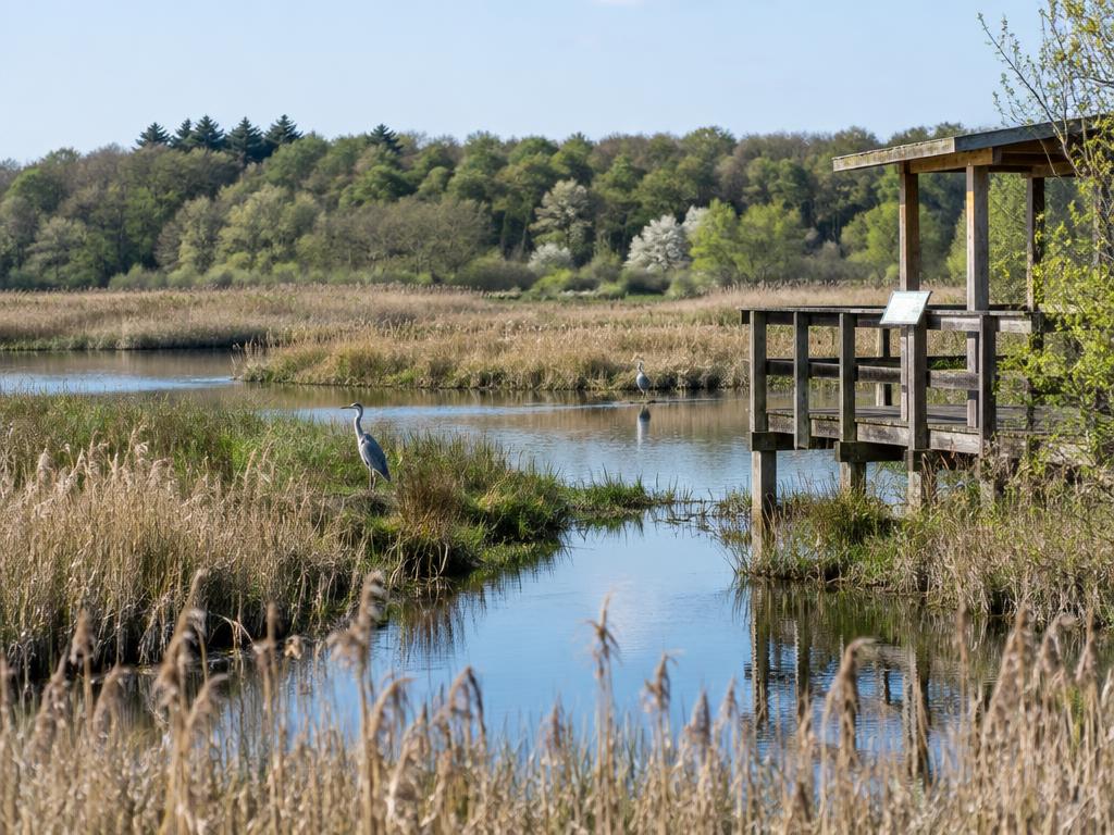 Marais de Plerguer : roselières, plan d'eau, hérons et observatoire en bois