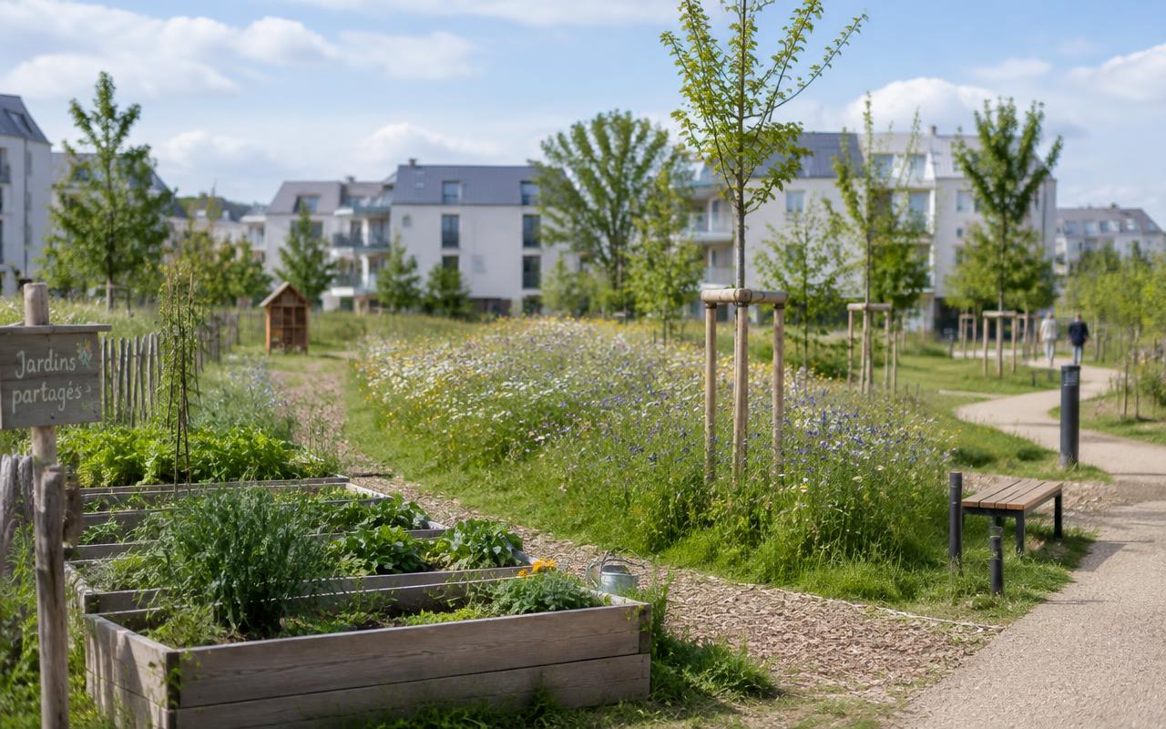 Parc public de Plescop : pelouses, arbres et jeux pour enfants