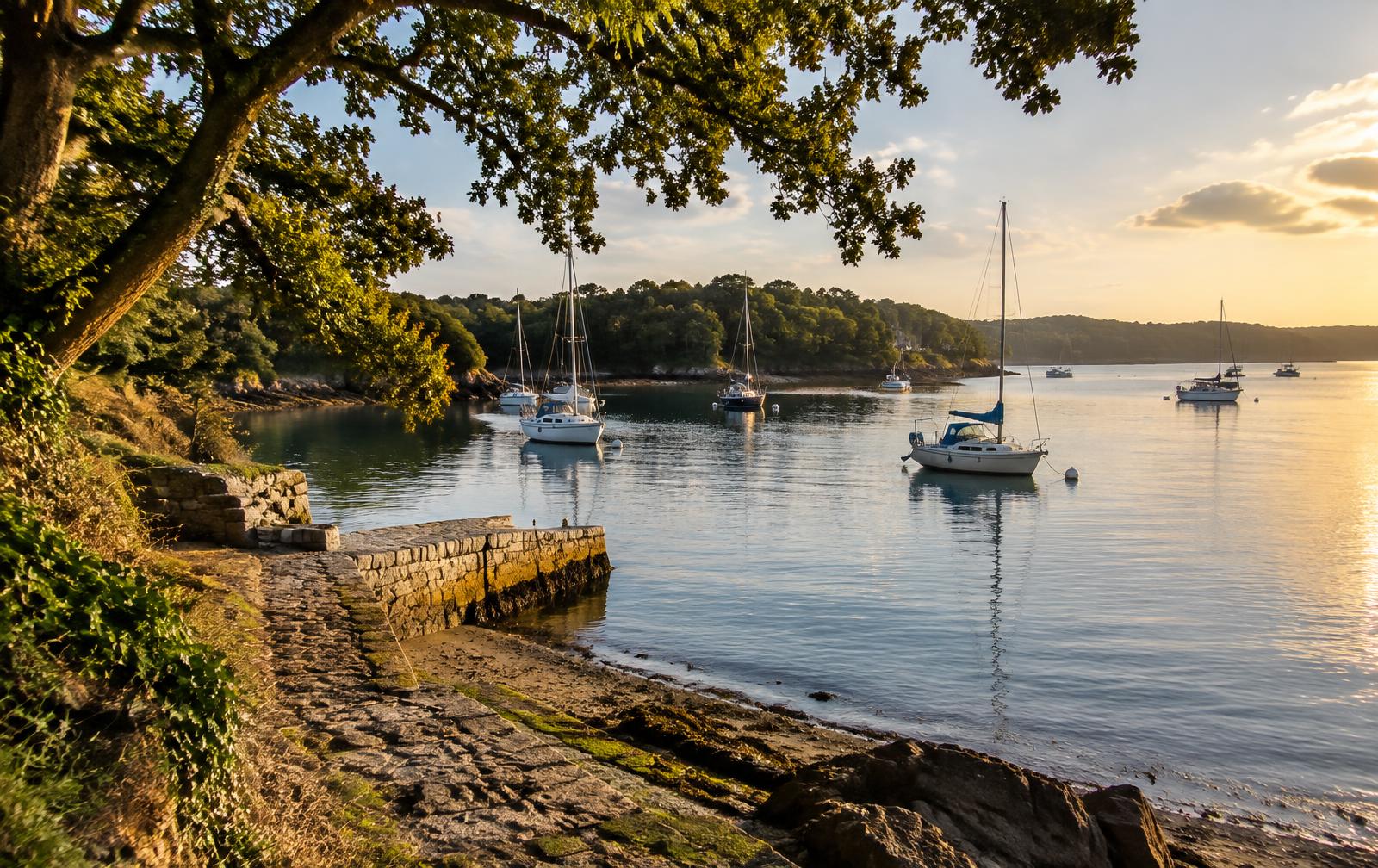Bords de Rance à Pleurtuit : anse, cale de pierre et coteaux boisés