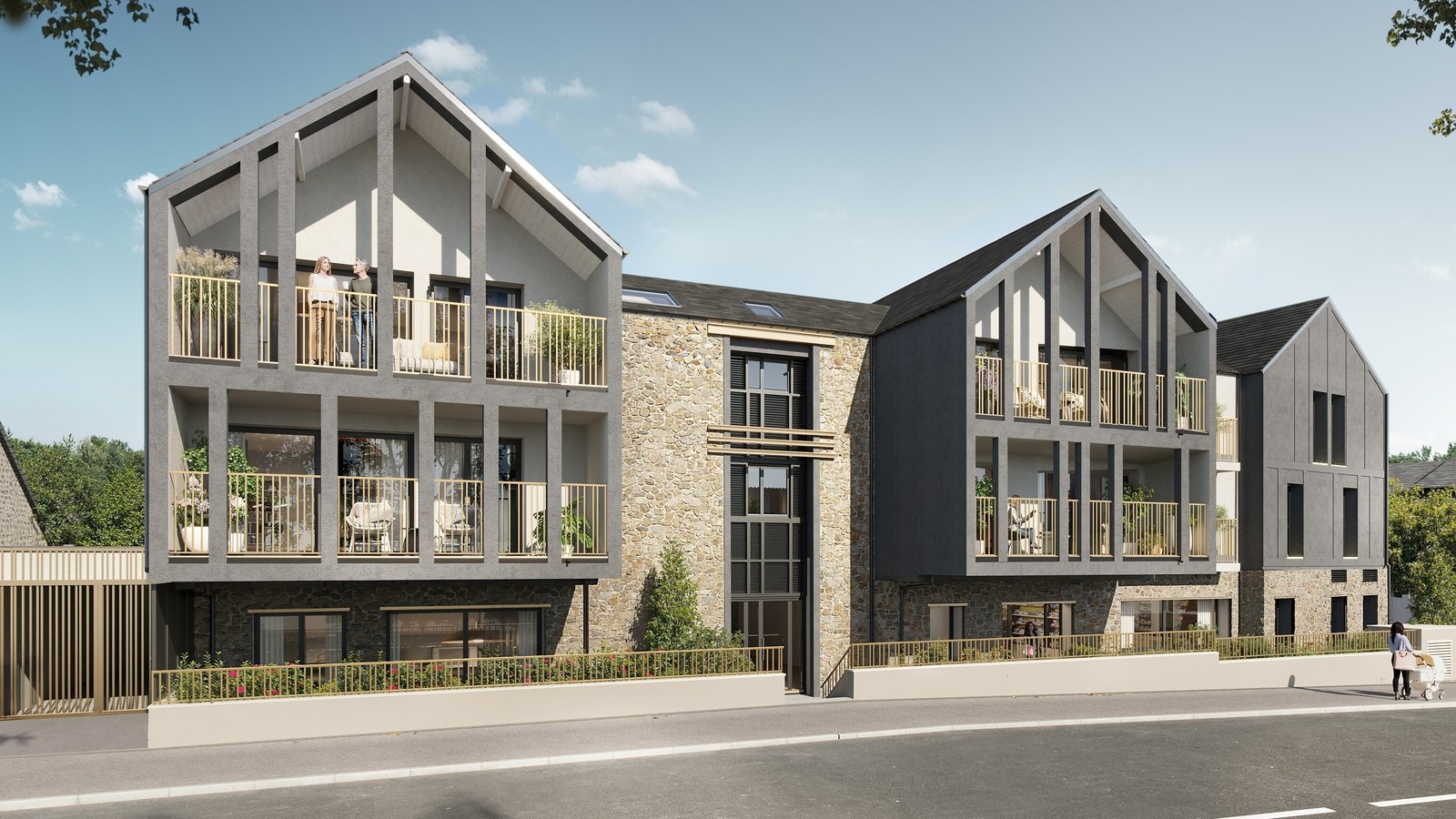 Visuel officiel du programme immobilier neuf Amelia Rose à Lancieux : résidence en pierre et enduit clair au cœur du village