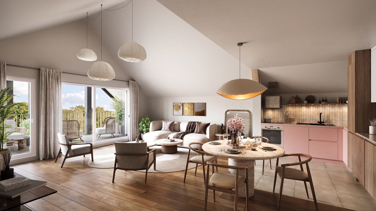 Visuel officiel du programme immobilier neuf Amelia Rose à Lancieux : vue de la résidence depuis la rue du village