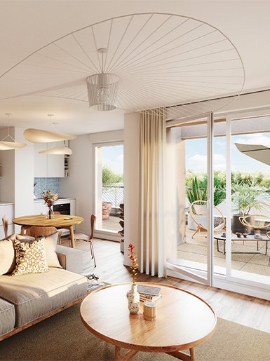 Perspective du programme immobilier neuf Boska à Plescop : balcons et façades lumineuses