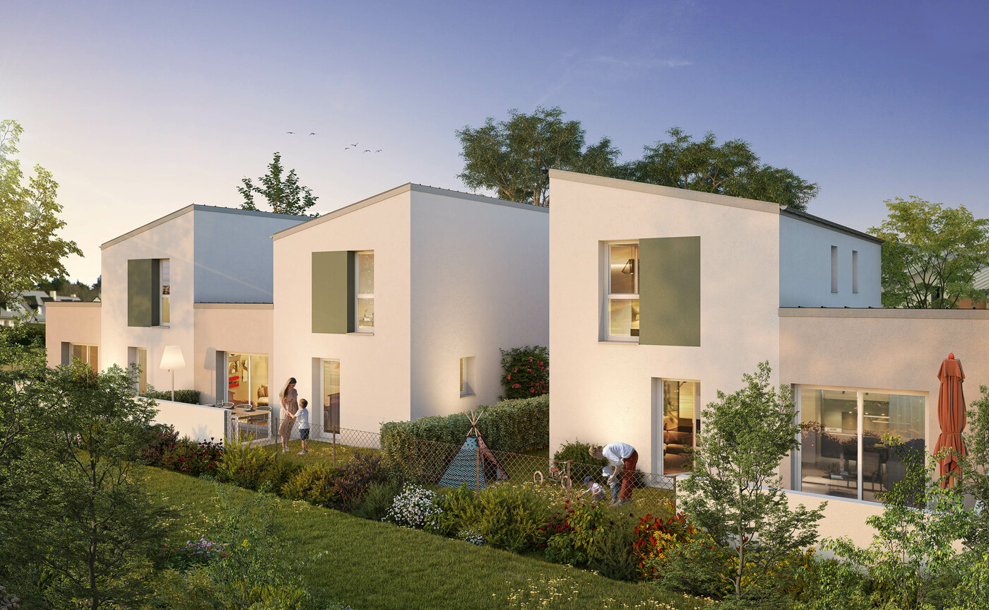 Perspective du programme immobilier neuf Caudalie à Thorigné-Fouillard : maison neuve avec jardin privatif