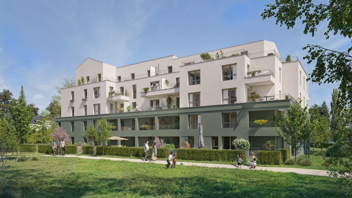Visuel officiel du programme immobilier neuf Chemin des Alouettes à Chantepie : perspective de la résidence et de ses jardins