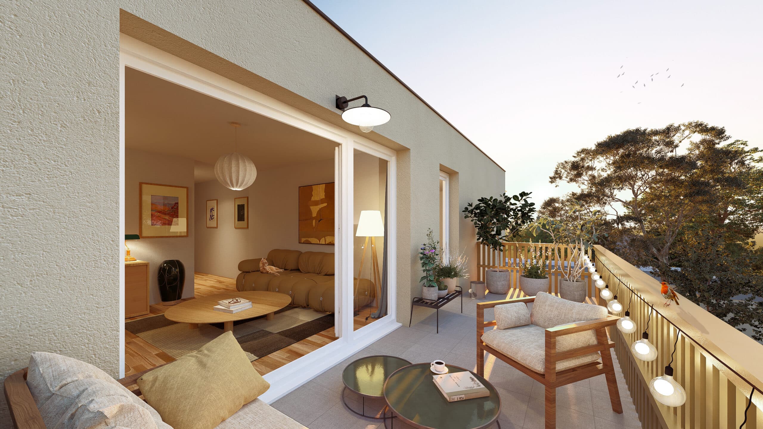 Perspective du programme immobilier neuf Le Clos Laënnec à Ploërmel : extérieurs privatifs et espaces plantés