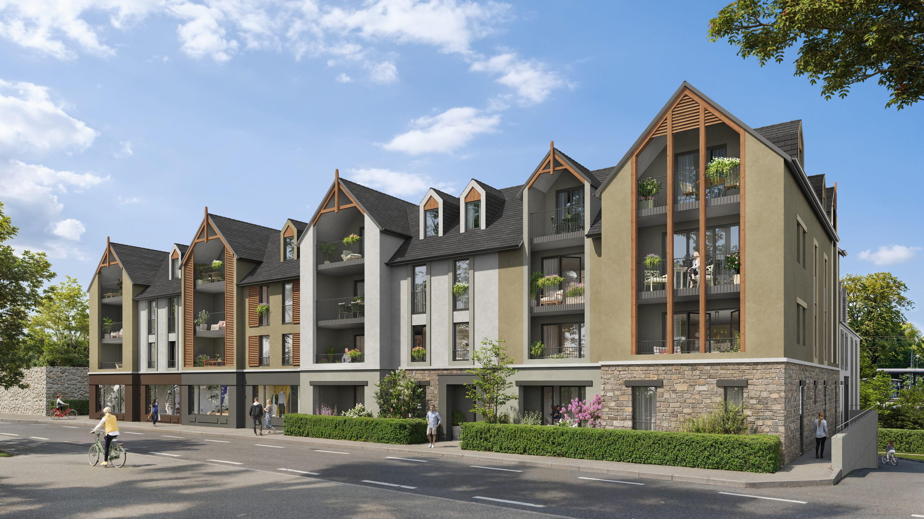 Perspective du programme immobilier neuf Le Clos Semard à Dol-de-Bretagne : résidence claire et espaces plantés