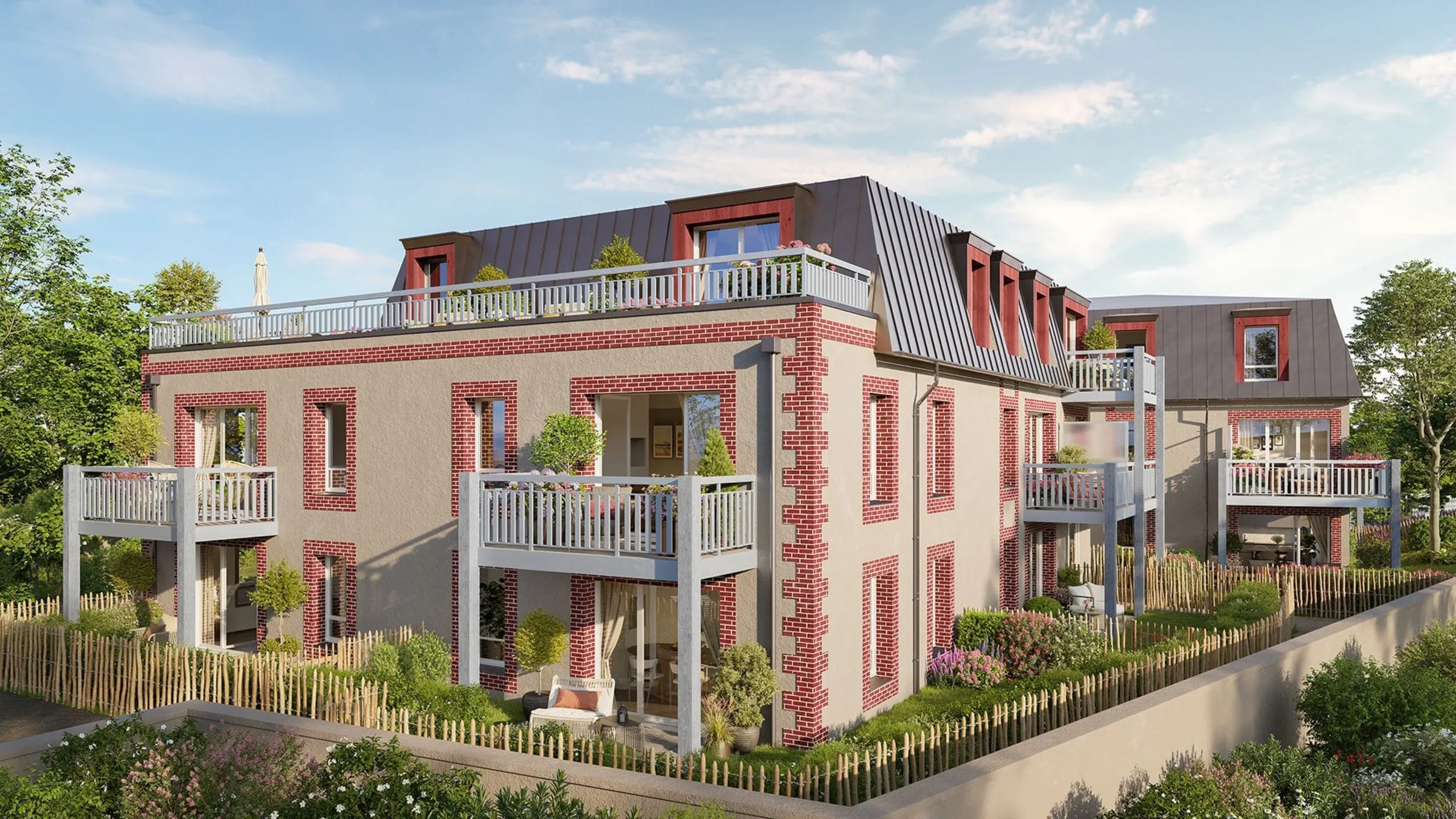 Perspective du programme immobilier neuf Les Côteaux de l'Epinay à Touques : résidence d'inspiration normande