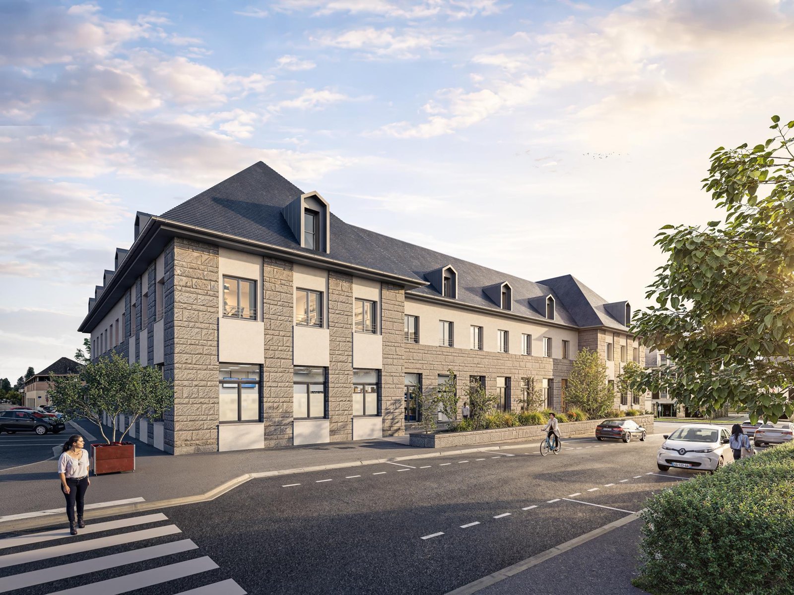 Perspective du programme immobilier neuf Cour Rivoli à Pontivy : façades de caractère en cœur de ville