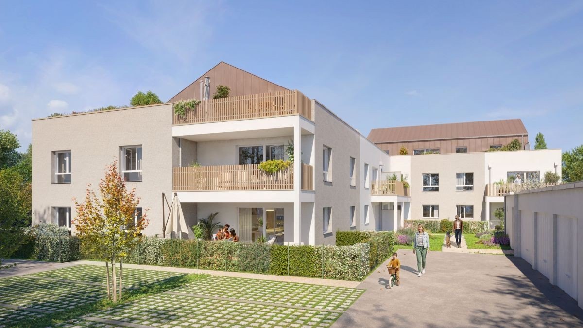 Perspective du programme immobilier neuf Écho à Séné : résidence claire et espaces plantés