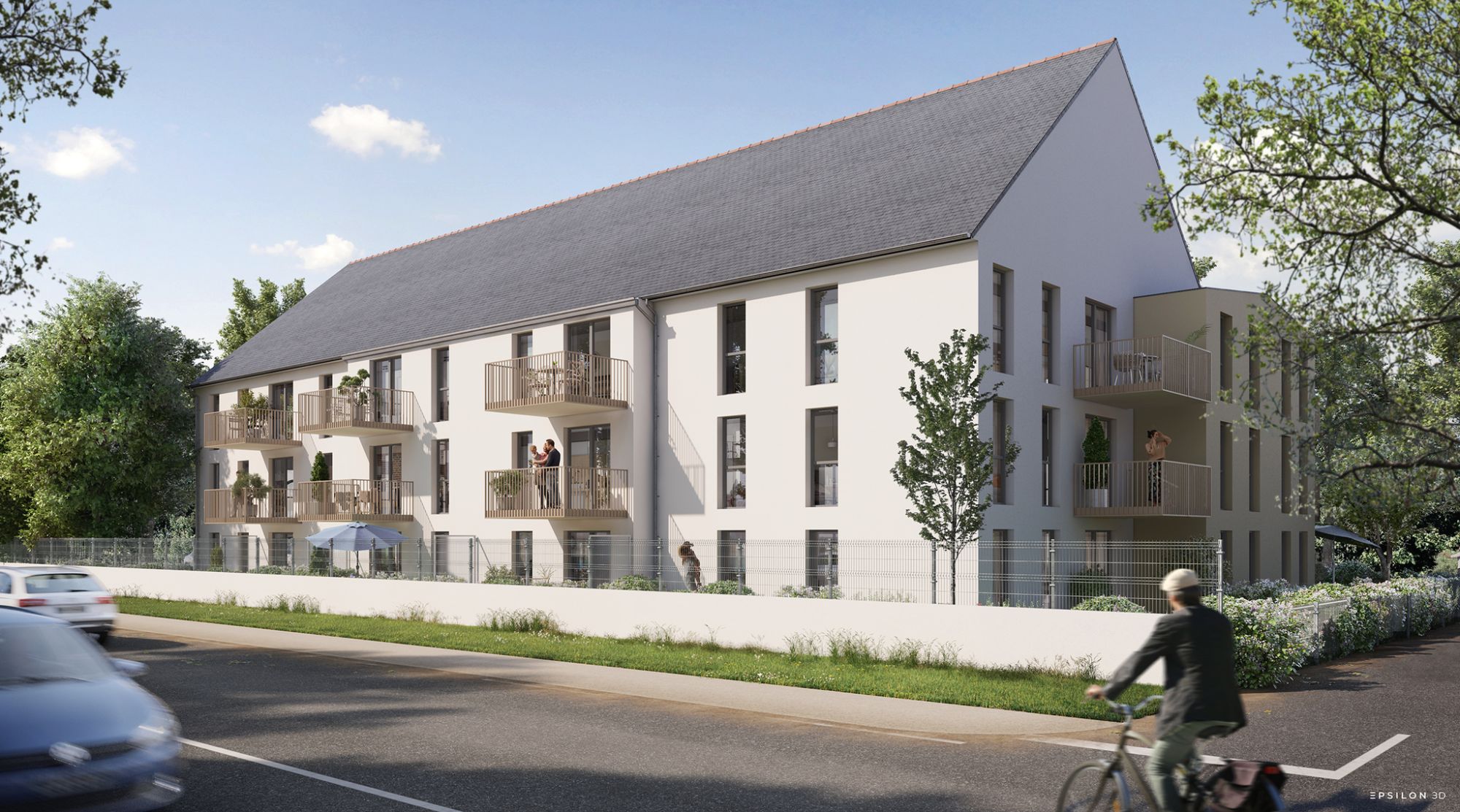 Perspective du programme immobilier neuf Equinoxe à Dol-de-Bretagne : façades claires et balcons