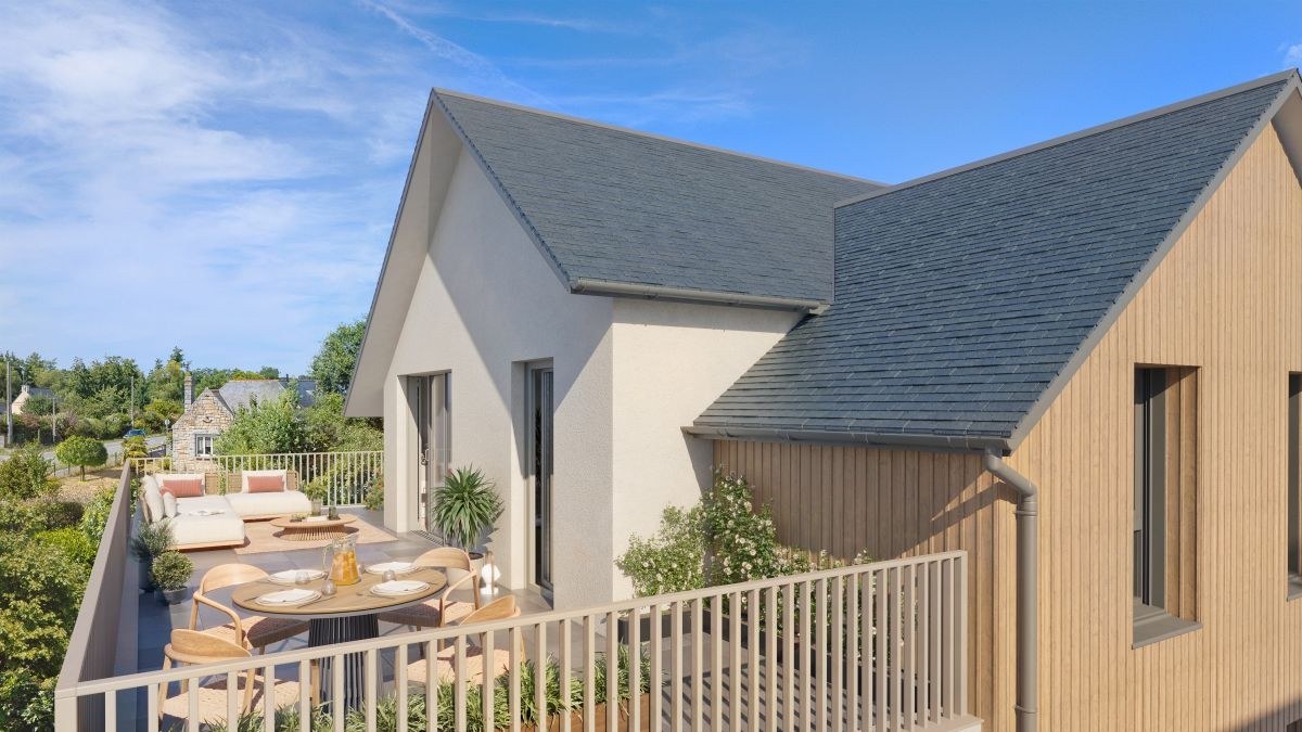 Visuel officiel du programme immobilier neuf Le Clos Marin à Saint-Lunaire : vue d'ensemble de la résidence et de ses jardins plantés