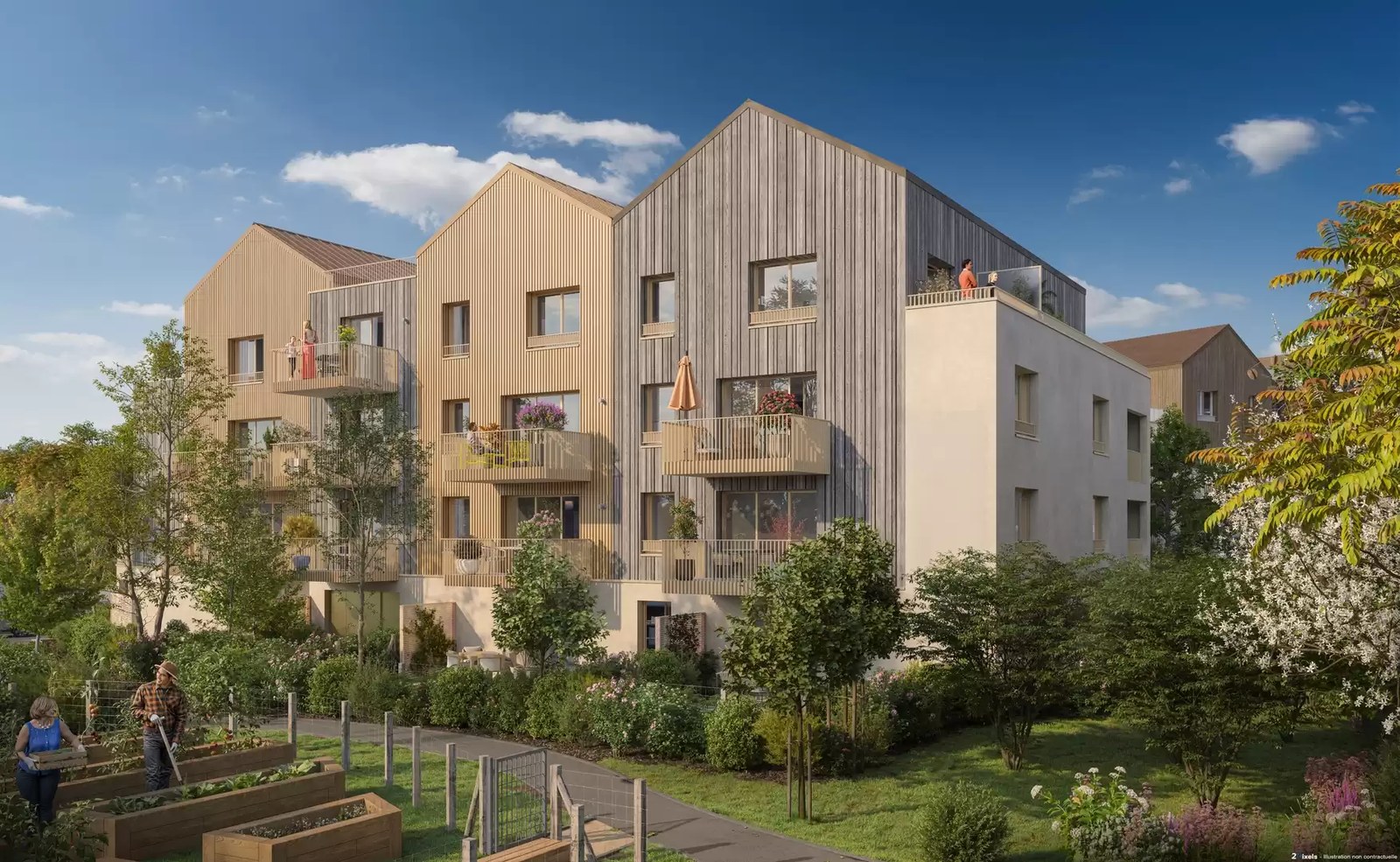 Visuel officiel du programme immobilier neuf Le Saule Blanc à Chantepie : façades claires et balcons ouverts sur la verdure