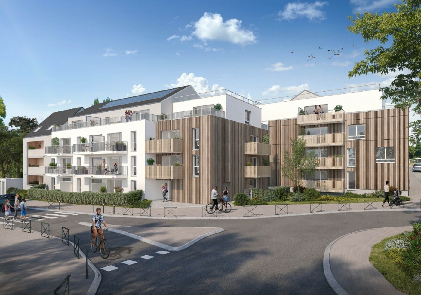 Visuel officiel du programme immobilier neuf Onde à La Mézière : résidence contemporaine aux façades claires ouverte sur des espaces plantés