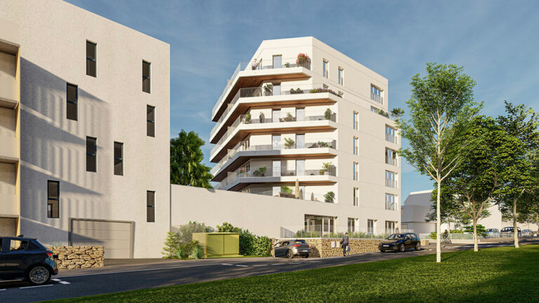 Perspective du programme immobilier neuf Origine à Vannes : résidence à taille humaine et extérieurs privatifs
