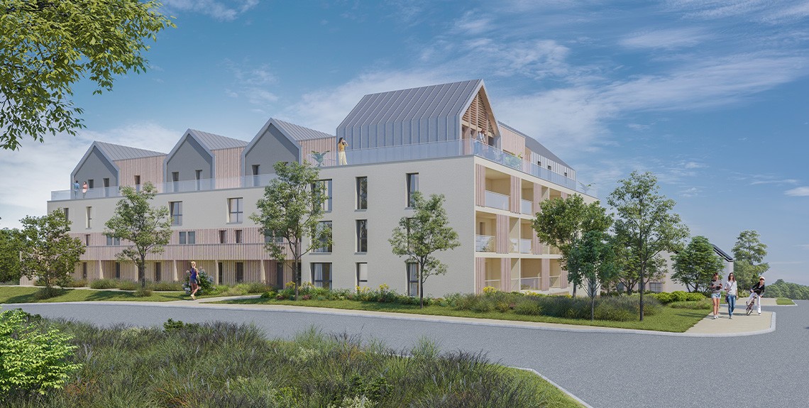 Perspective du programme immobilier neuf Panorama à Saint-Grégoire : terrasses et loggias orientées au sud