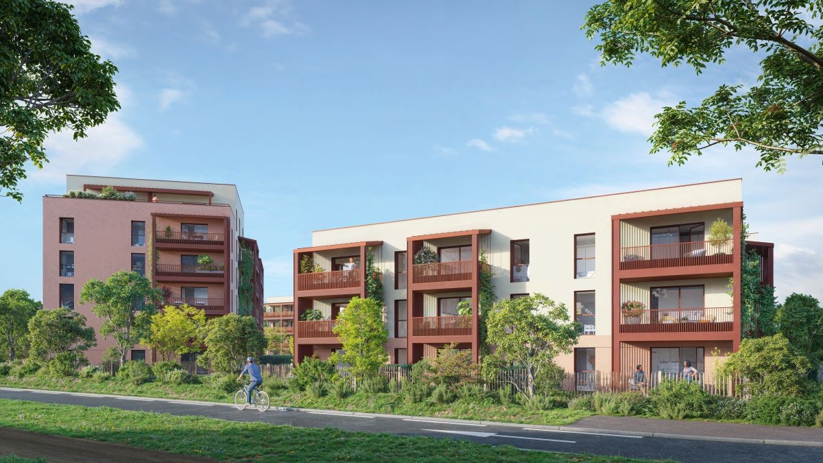 Perspective du programme immobilier neuf Parallèle 17 à Bruz : façades claires et jardins paysagers