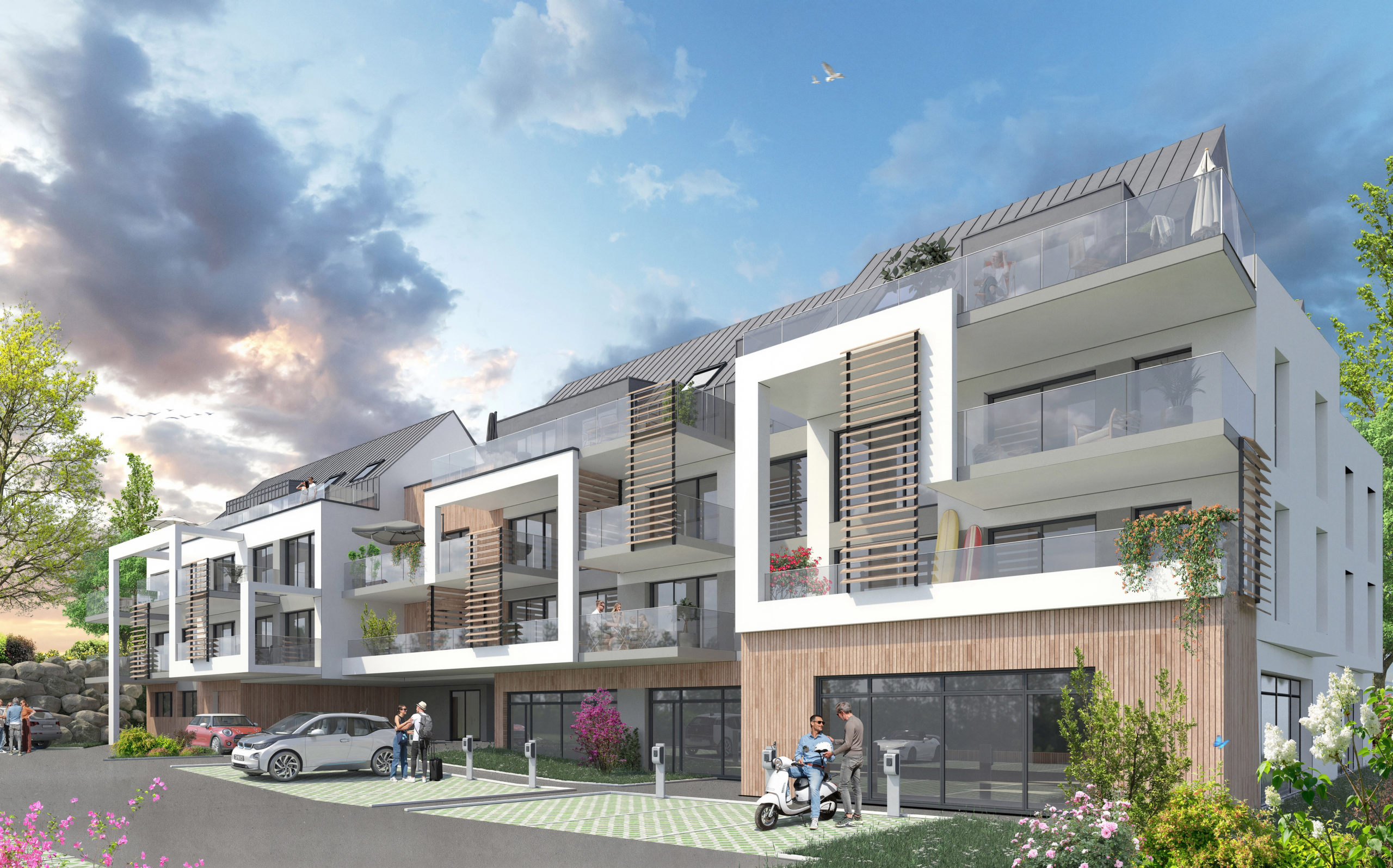 Perspective du programme immobilier neuf Perla Rosa à Louannec : résidence littorale et loggias