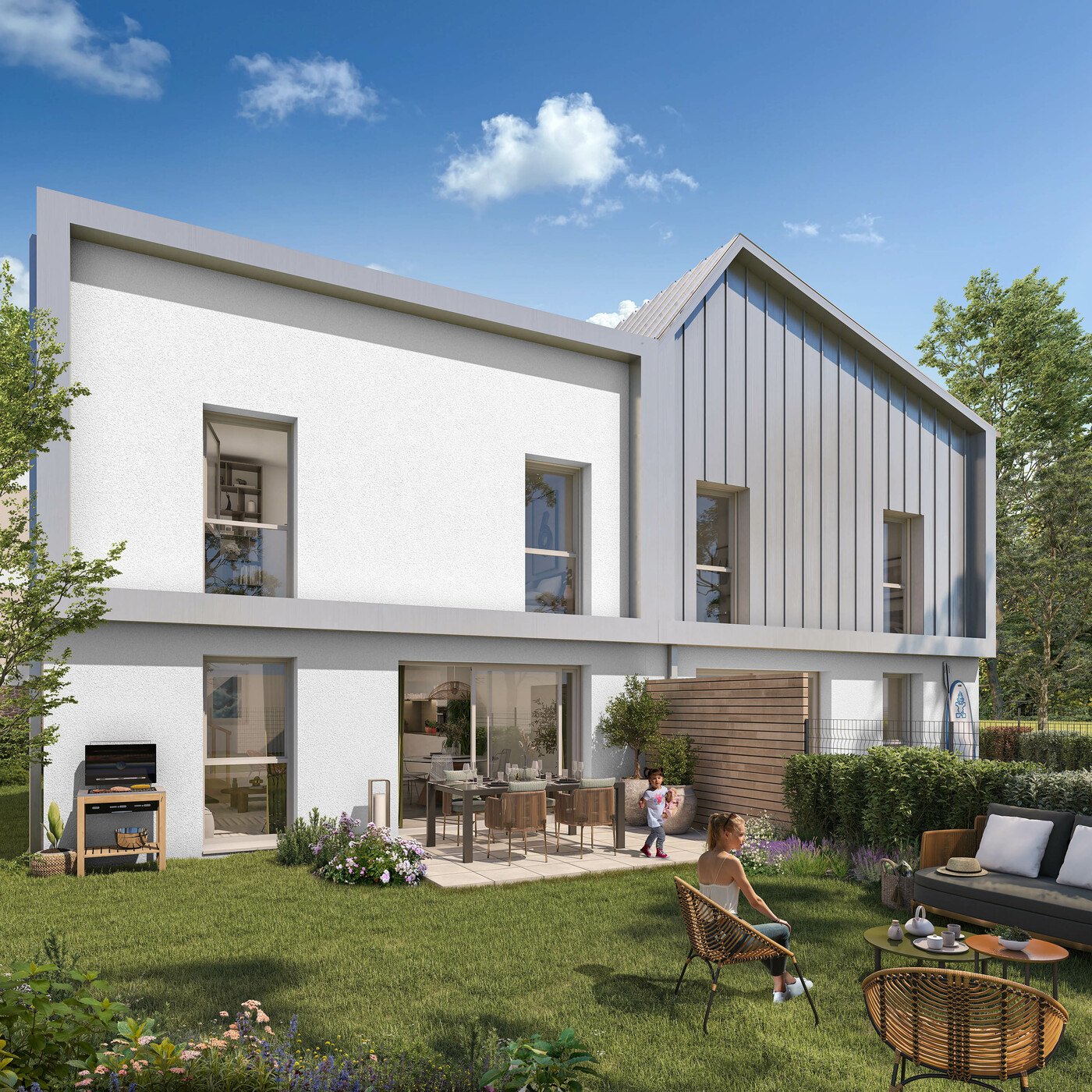 Perspective du programme immobilier neuf Sillage Maisons à Larmor-Plage : maisons neuves et jardins privatifs