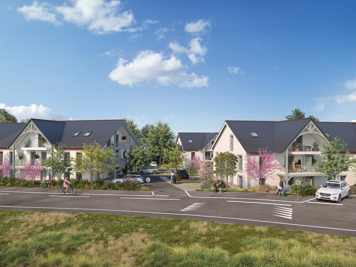 Perspective du programme immobilier neuf Swell à Pléneuf-Val-André : petite résidence contemporaine à balcons en cœur de bourg