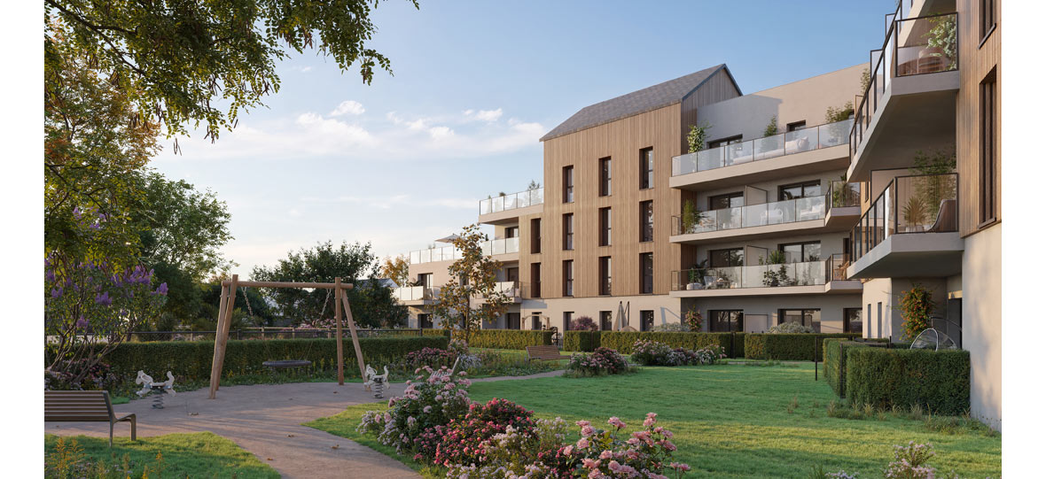 Perspective du programme immobilier neuf Les Terrasses du Court à Thorigné-Fouillard : balcons largement ouverts