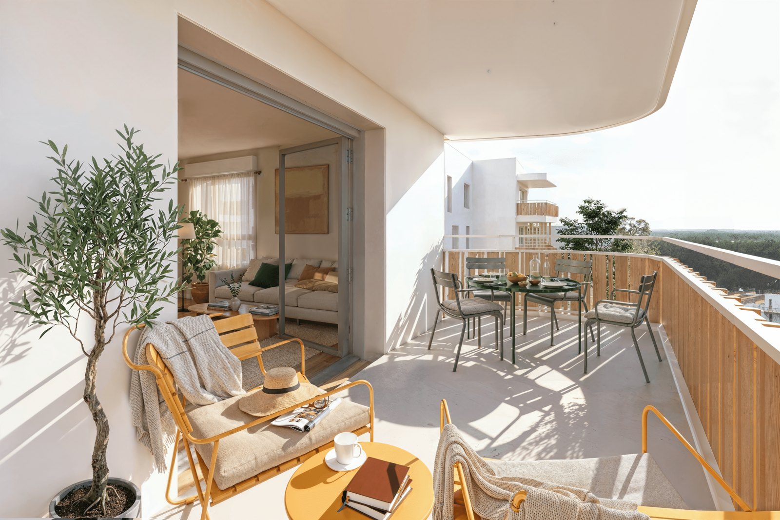 Perspective du programme immobilier neuf Les Terrasses d'Héol à Saint-Avé : façade contemporaine et larges terrasses