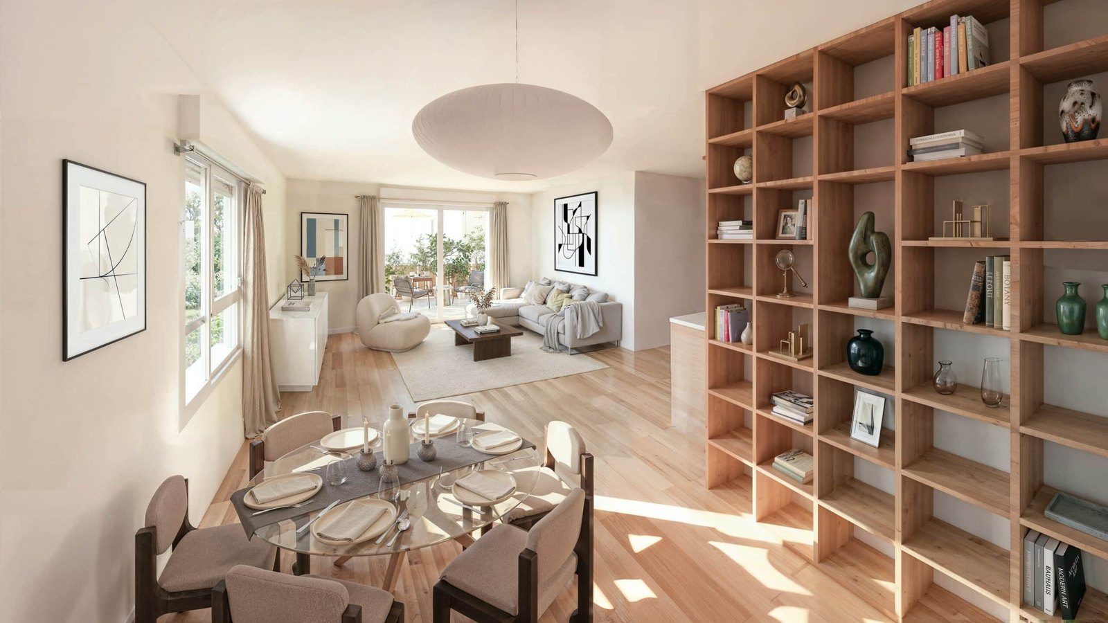 Perspective du programme immobilier neuf Les Terrasses d'Héol à Saint-Avé : séjour ouvert sur une terrasse