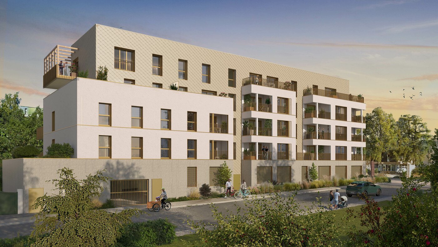 Perspective du programme immobilier neuf Ty-Lann à Saint-Avé : résidence claire et espaces plantés