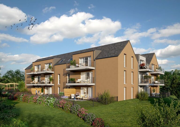 Perspective du programme immobilier neuf Ytem à Saint-Erblon : séjour lumineux ouvert sur un extérieur privatif