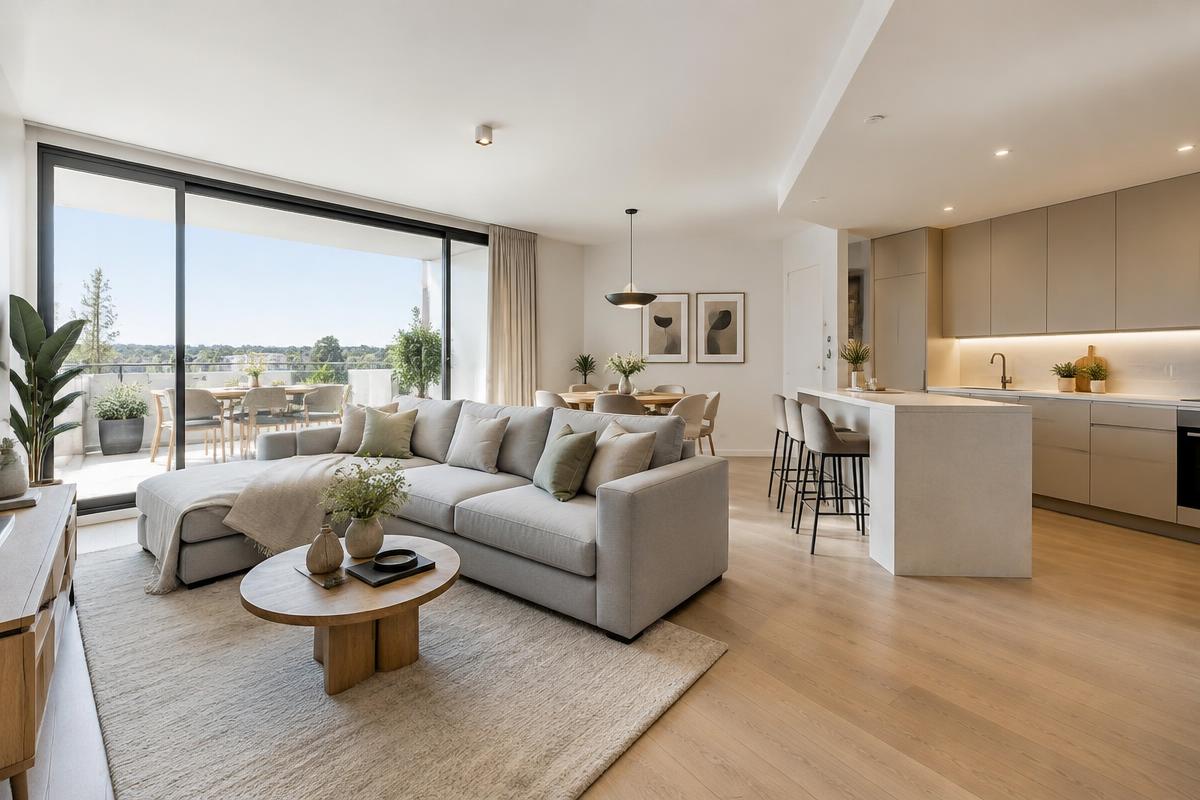 Séjour d'appartement témoin neuf décoré et lumineux